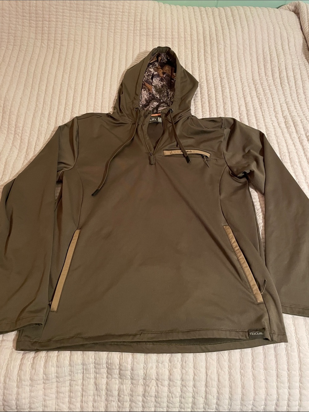 Men's brown Hooded Pullover Shirt Jacket with Contrast Trim